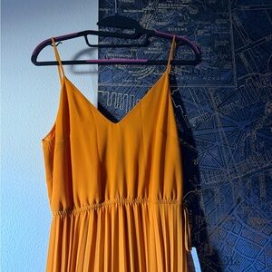 ASOS Design pleated cami midi dress with drawstring waist in mustard US 4 NWT